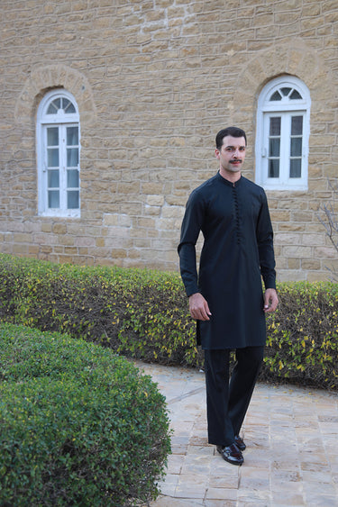 BLACK COTTON SATIN KURTA PAJAMA