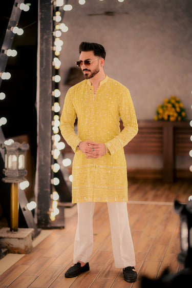 yellow Sequence Kurta pajama