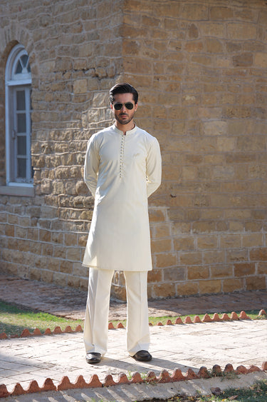 CREAM WASH N WEAR KURTA PAJAMA