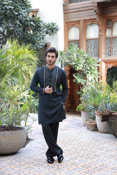 GREY HAND EMBROIDERY KURTA PAJAMA Humayunalamgir