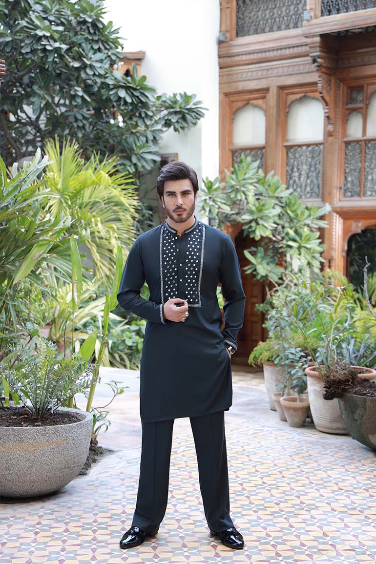 GREY HAND EMBROIDERY KURTA PAJAMA Humayunalamgir