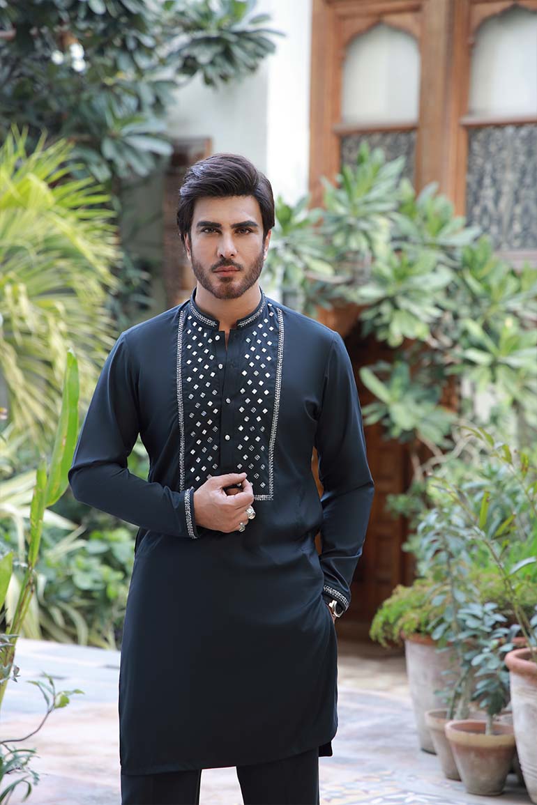 GREY HAND EMBROIDERY KURTA PAJAMA Humayunalamgir