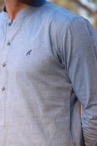 LIGHT BLUE LINEN KURTA PAJAMA Humayunalamgir