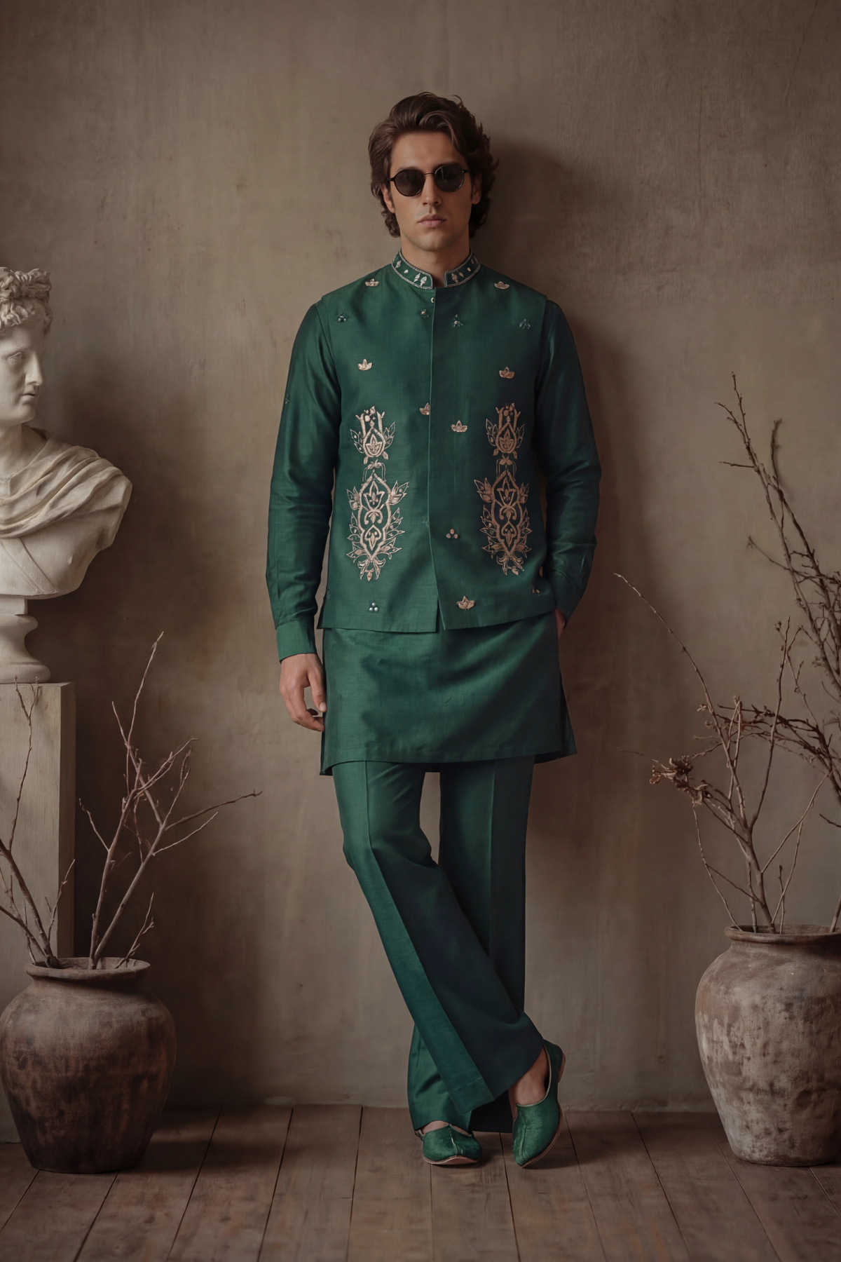 TEAL GREEN WIASTCOAT Clothing Humayunalamgir