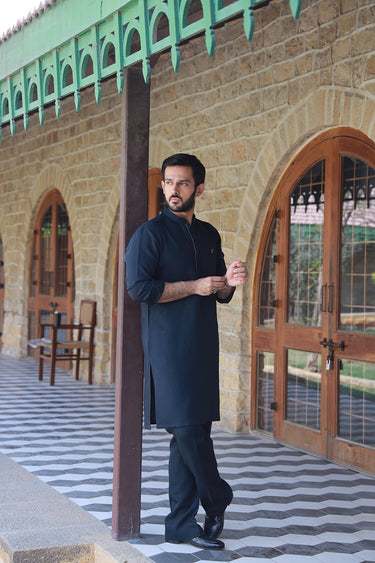 NAVY BLUE LINEN KURTA PAJAMA