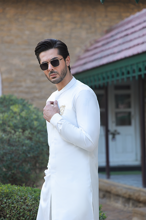 OFF WHITE SELF TEXTURE WASH N WEAR KURTA PAJAMA Humayunalamgir