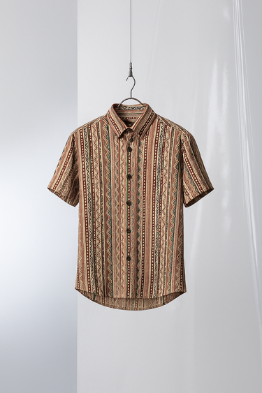 Tribal Earth Striped Short Sleeve Shirt Humayunalamgir