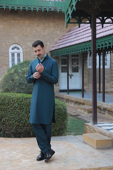TEAL GREEN WASH N WEAR SHALWAR KAMEEZ Humayunalamgir