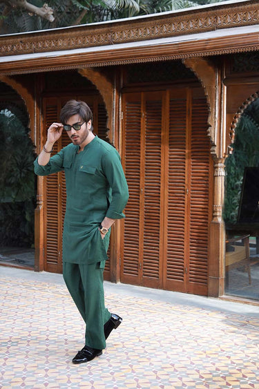 GREEN LINEN KURTA PAJAMA Humayunalamgir