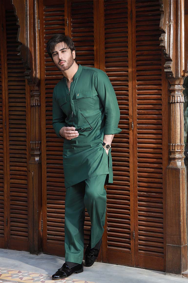 GREEN LINEN KURTA PAJAMA Humayunalamgir