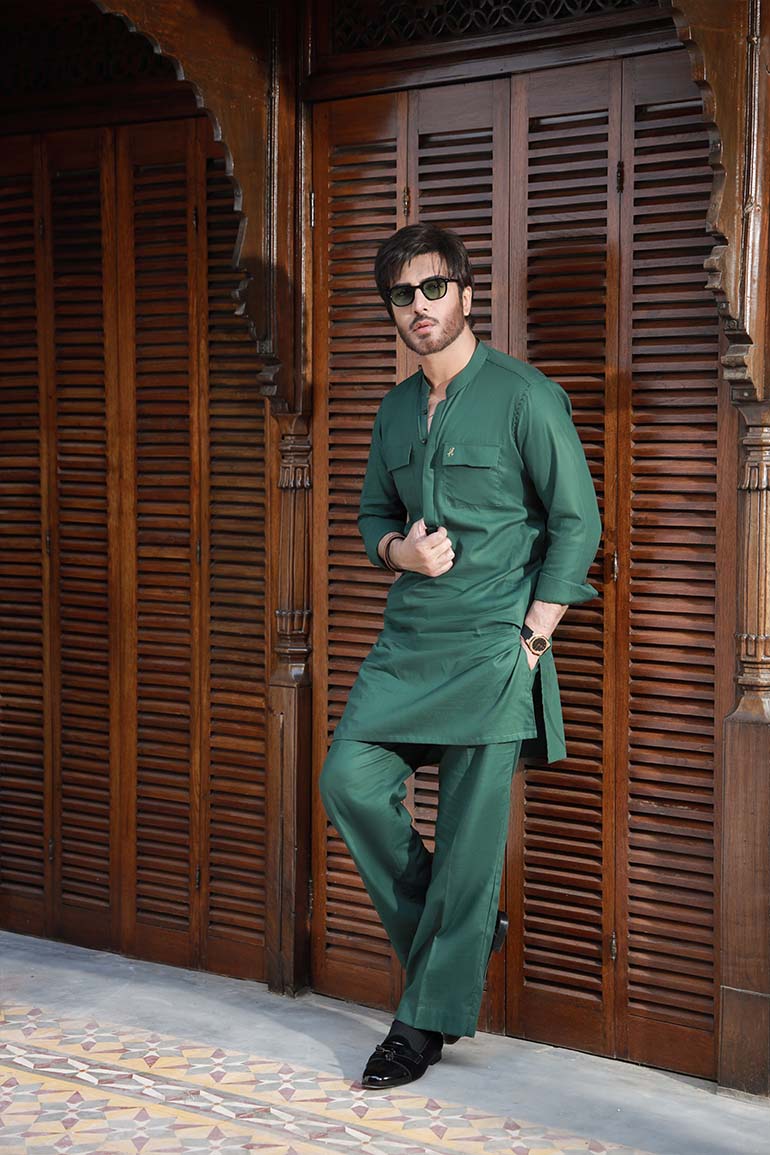 GREEN LINEN KURTA PAJAMA Humayunalamgir