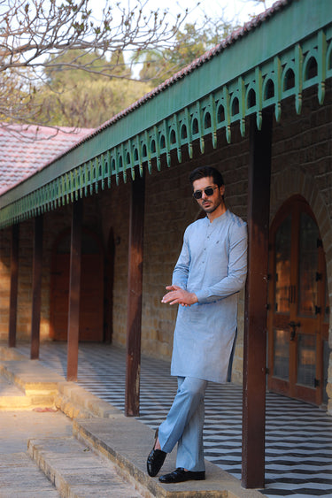 LIGHT BLUE LINEN KURTA PAJAMA