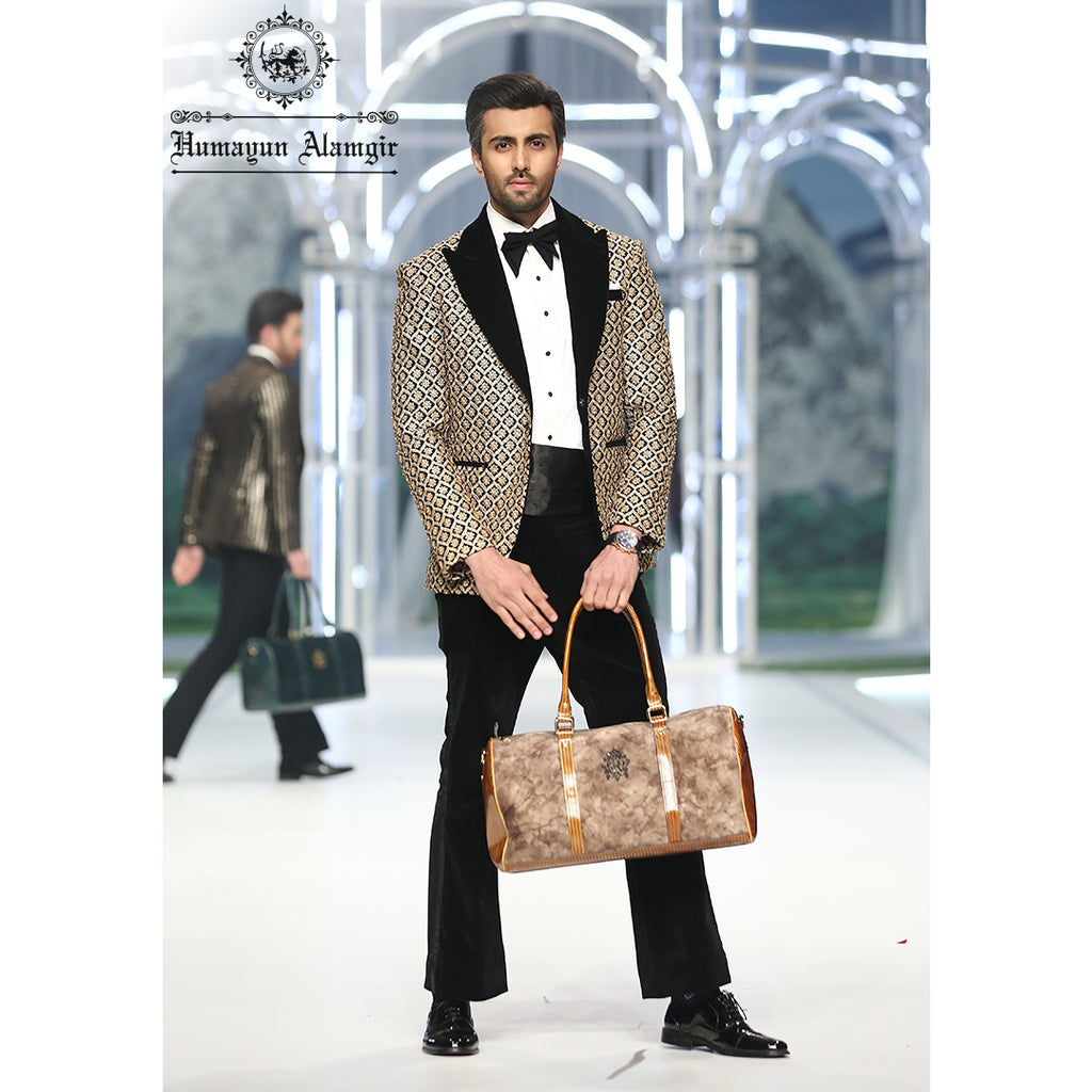 COW LEATHER WITH LINED PRINT Bag humyaunalamgir