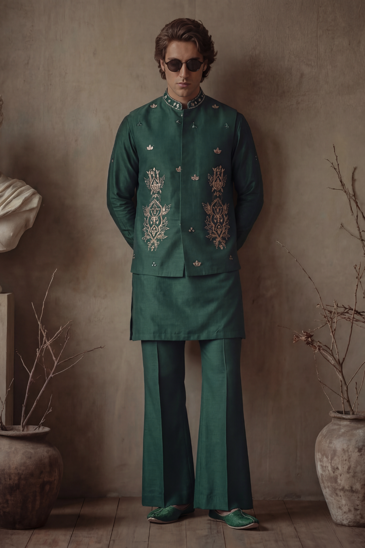 TEAL GREEN WIASTCOAT Clothing Humayunalamgir