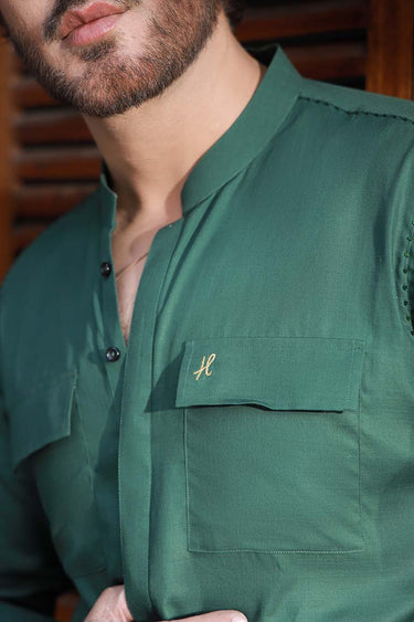 GREEN LINEN KURTA PAJAMA Humayunalamgir