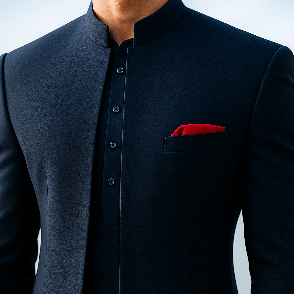 NAVY BLUE FRONT OPEN SHERWANI sherwani Humayun Alamgir