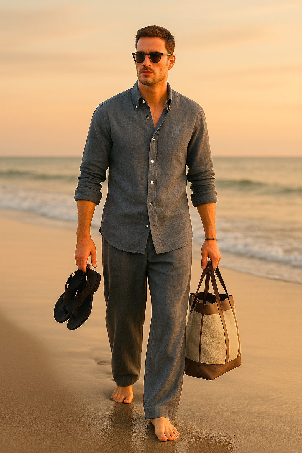 BASIL GREEN LINEN CO-RD SET Humayun Alamgir