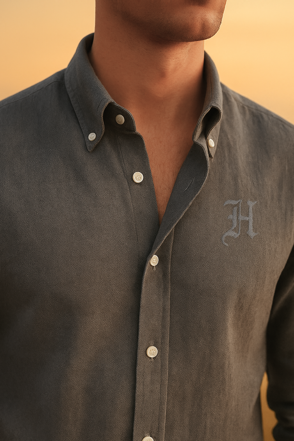 BASIL GREEN LINEN CO-RD SET Humayun Alamgir