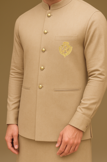 BEIGE WAISTCOAT WITH KURTA/PAJAMA - COTTON SILK Waist Coats Humayun Alamgir