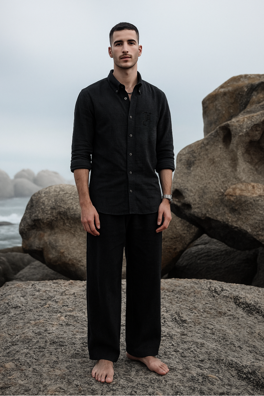 BLACK LINEN CO-RD SET Humayun Alamgir