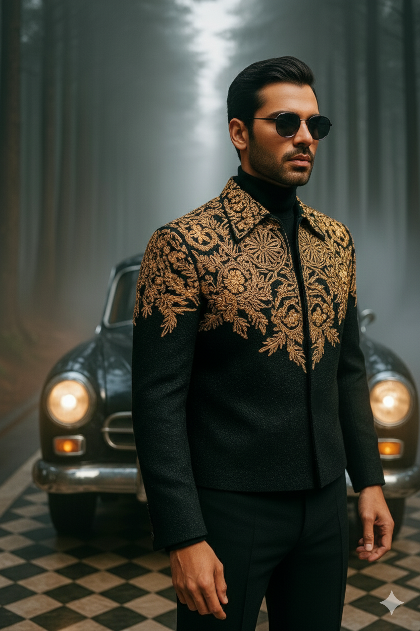 REGAL NOIR EMBROIDERED JACKET Winter Jackets Humayun Alamgir