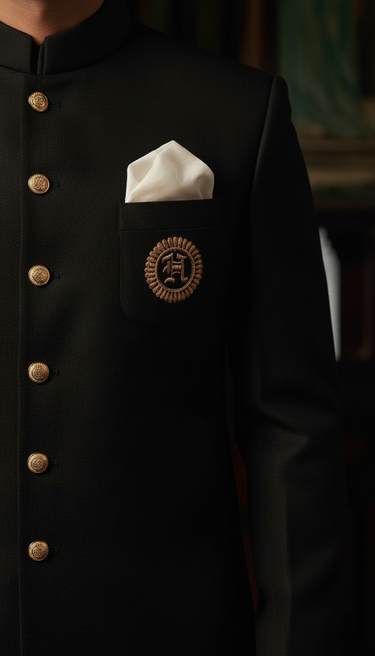 Black Sherwani with Golden Motif sherwani Humayun Alamgir