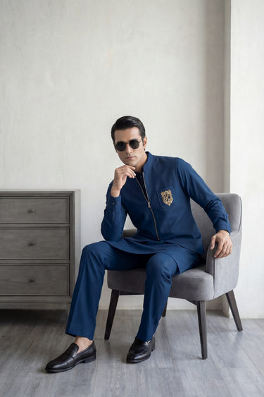 BLUE ZIP-FRONT WAISTCOAT Clothing Humayunalamgir