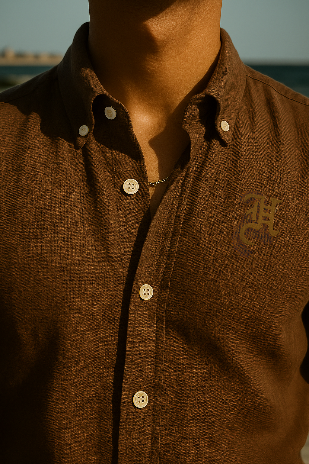 BROWN LINEN CO-RD SET Humayun Alamgir