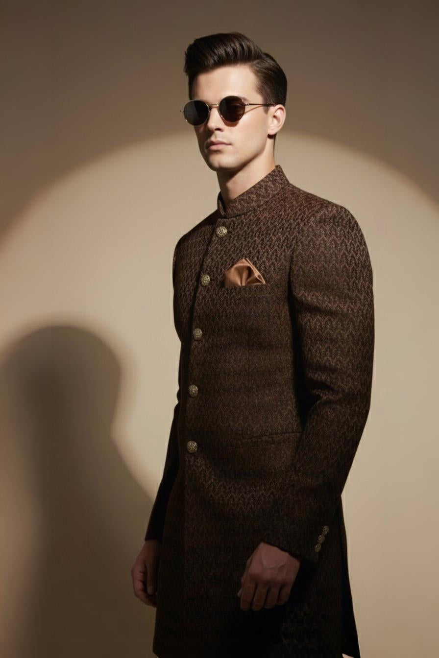 Brown Velvet Sherwani with Kurta Pajama sherwani Humayun Alamgir