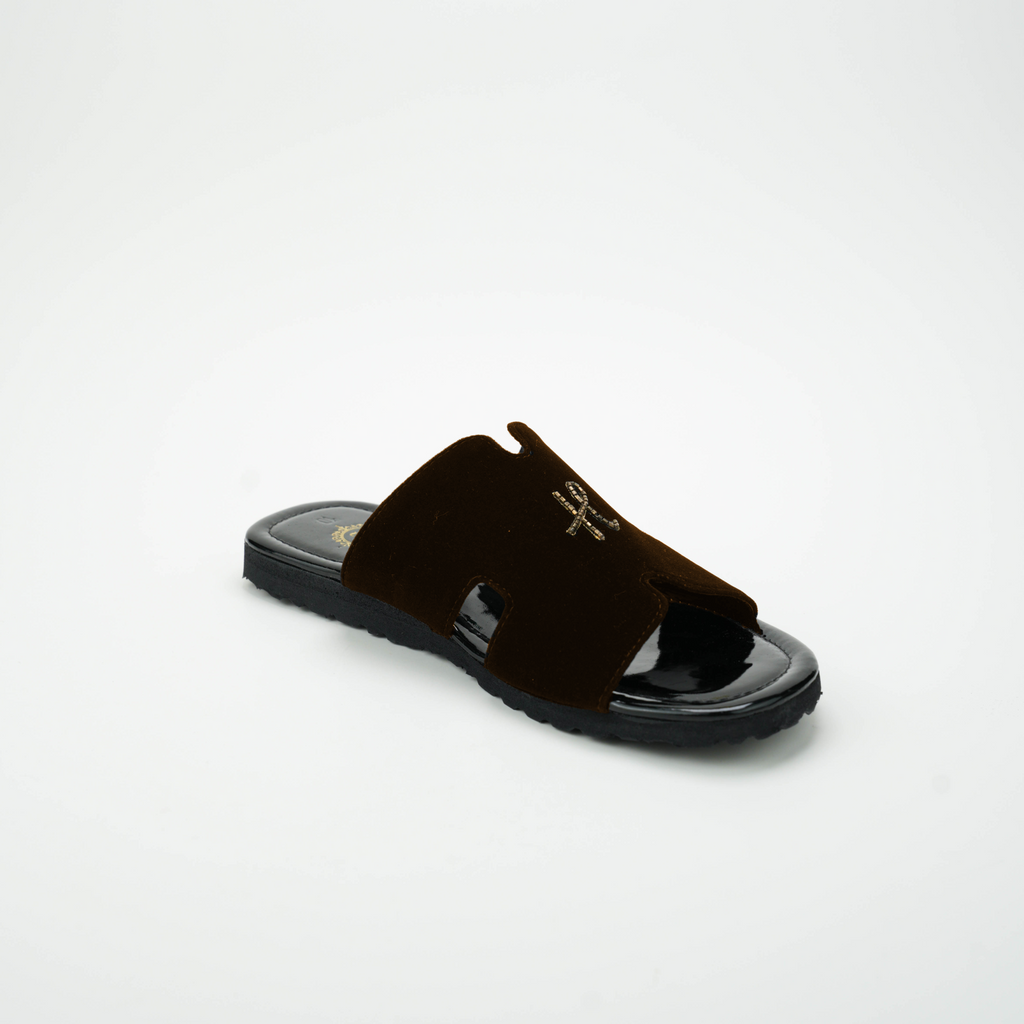 Dark Brown Velvet H logo Slide SLIDES-SLIPONS humayaunalamgir