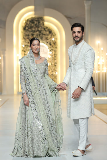 White Embossed Sherwani