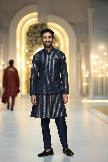 Blue Sequence Waist Coat Mehndi Collection HumayunAlamgir