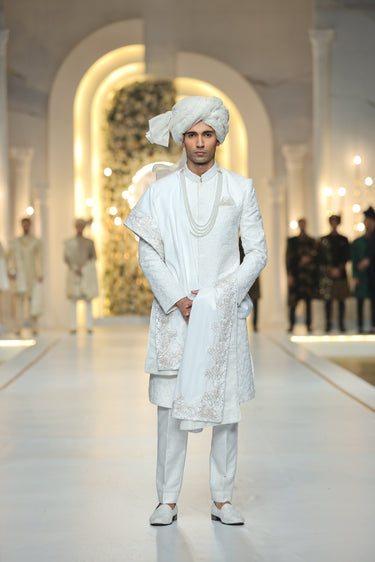 White Self Embroidered Sherwani