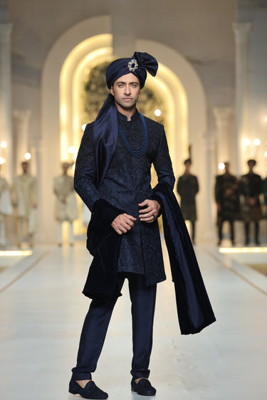 Navy Blue Embroidered Sherwani