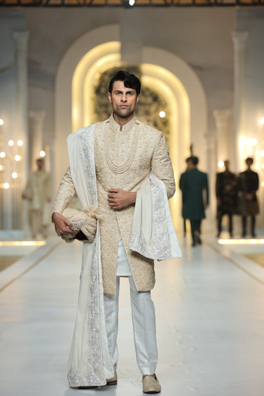 Beige Embroidered Sherwani