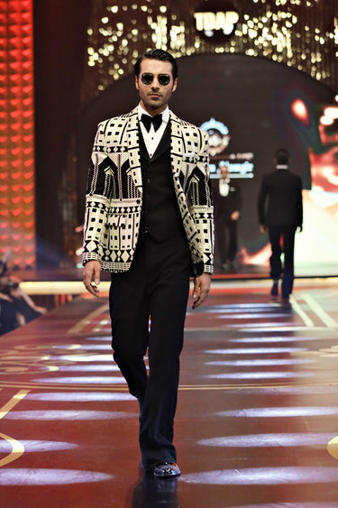 BEIGE & BLACK 3P SEQUENCE TUXEDO Humayunalamgir