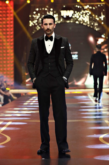 BLACK EMBROIDERY 3P TUX FULL HEAVY HANDWORK Humayunalamgir