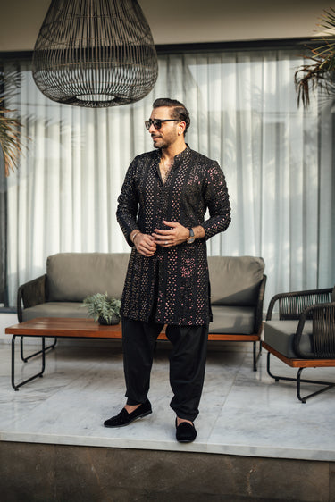 Black Sequence Embossed Kurta Shalwar