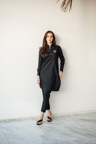 Black Cotton Kurta Pajama Humayun Alamgir