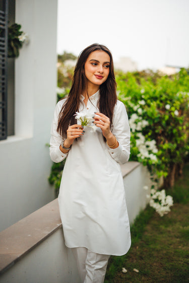 White Cotton Kurta Pajama Humayun Alamgir S