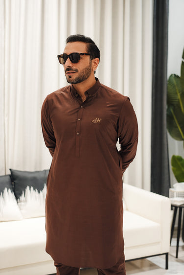 Brown Cotton Silk Kurta Pajama