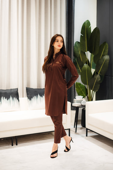 Brown Cotton Kurta Pajama