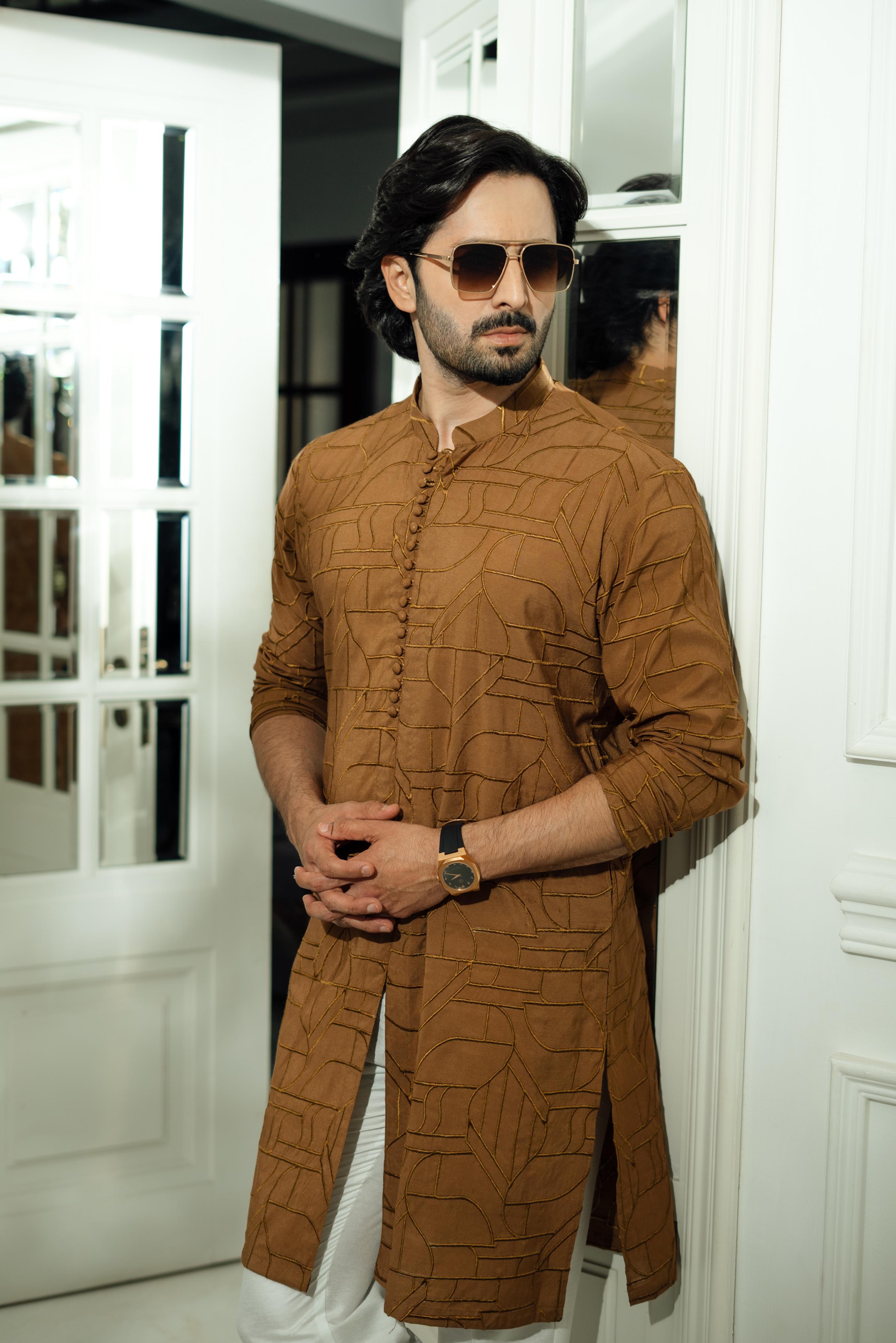 "DAMASK" BROWN KURTA PAJAMA Humayun Alamgir
