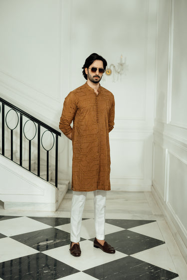 "DAMASK" BROWN KURTA PAJAMA