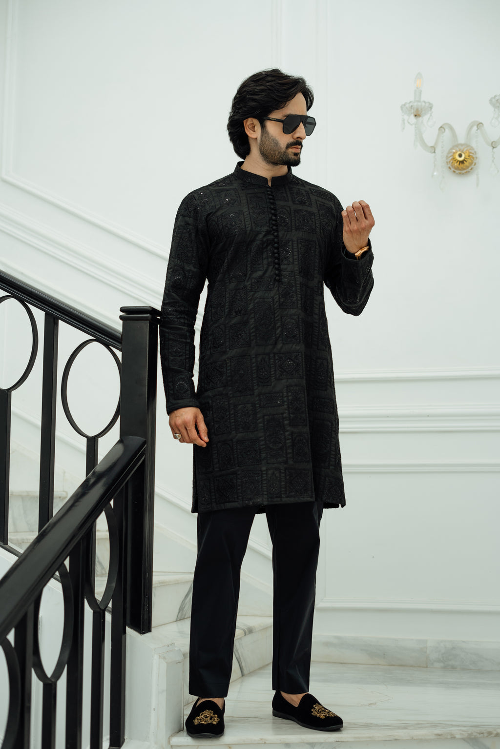 "SHAH" BLACK KURTA PAJAMA Humayun Alamgir