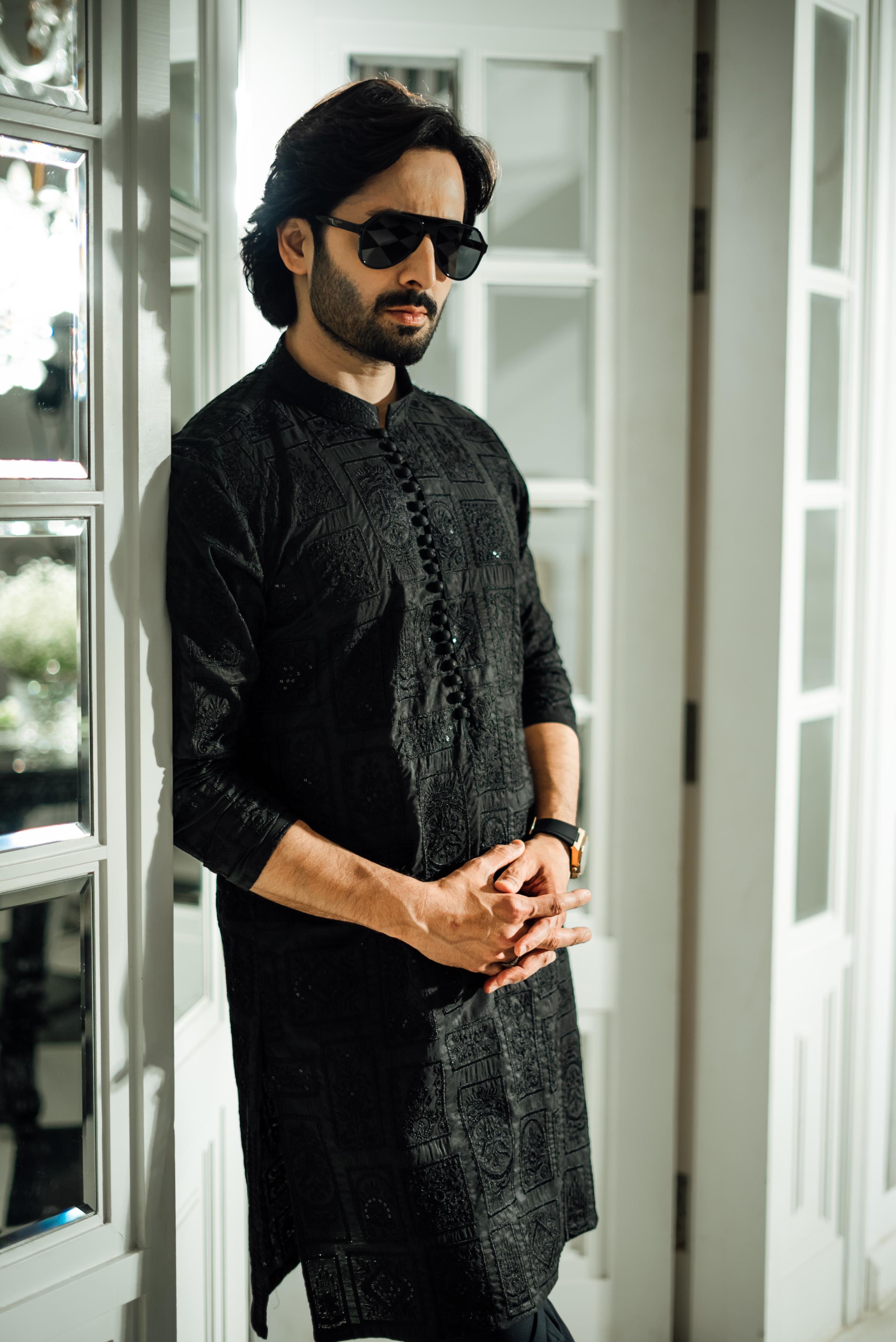 "SHAH" BLACK KURTA PAJAMA Humayun Alamgir