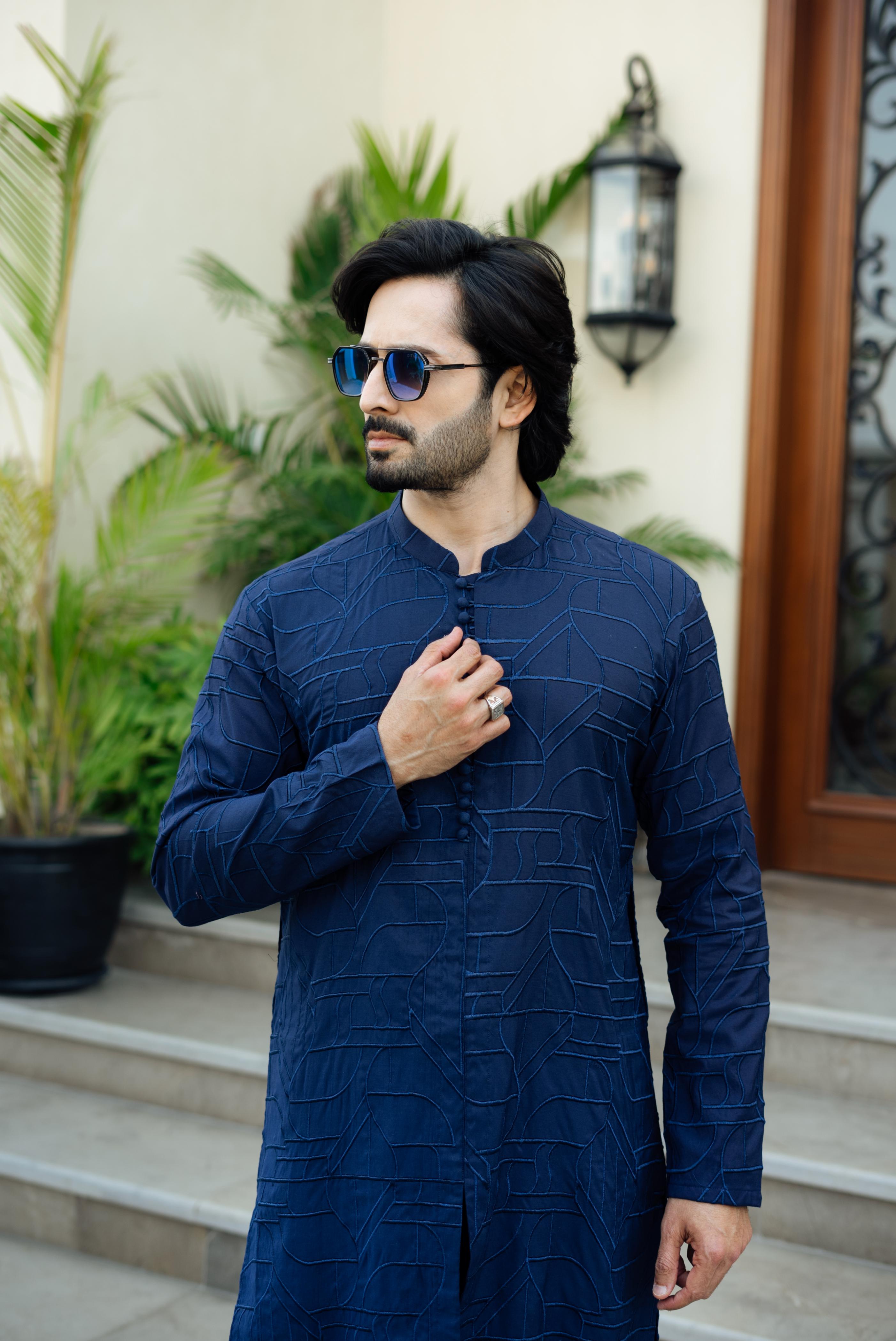 "DAMASK" BLUE KURTA PAJAMA Humayun Alamgir