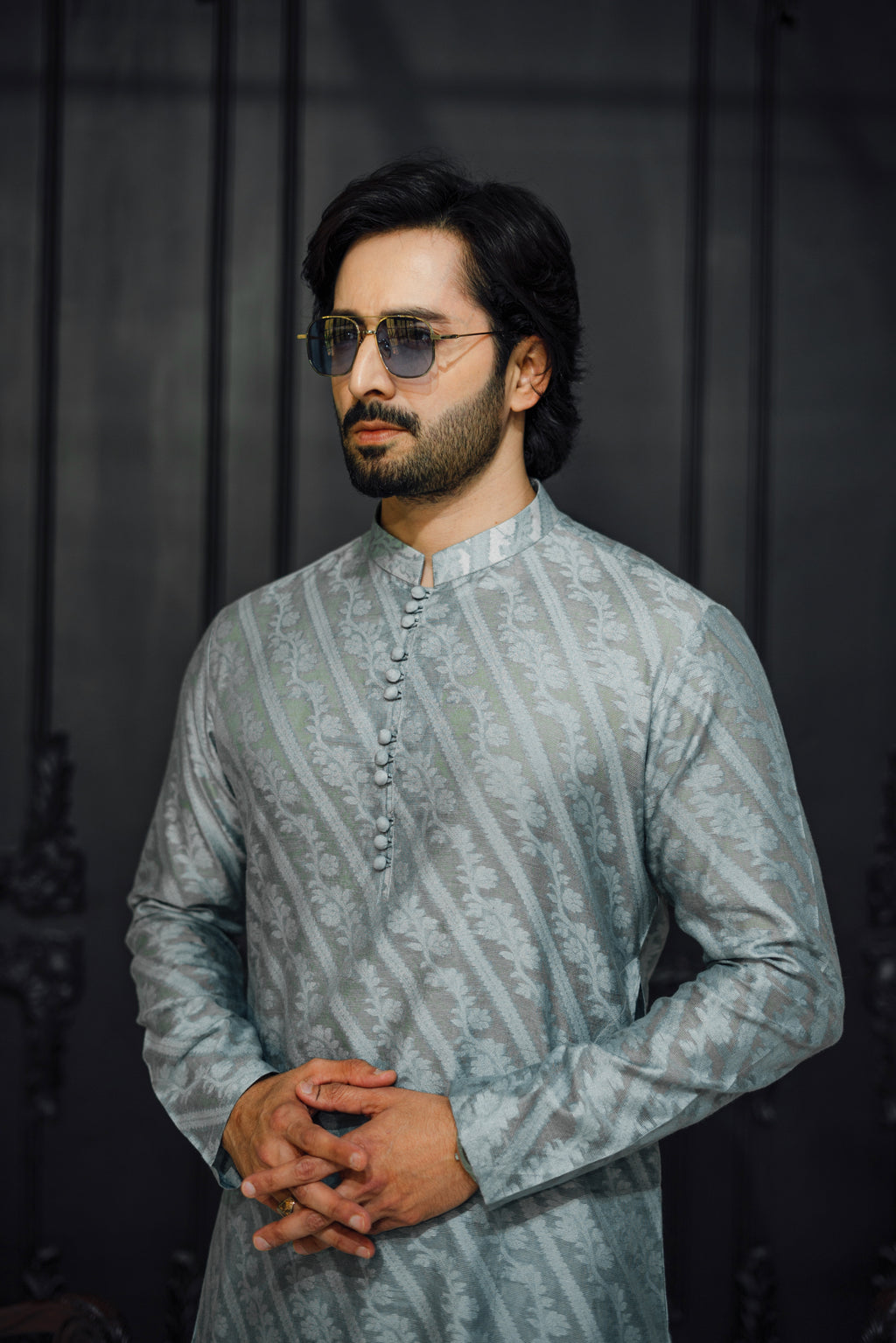 "QAMASH" GREY KURTA PAJAMA Humayun Alamgir