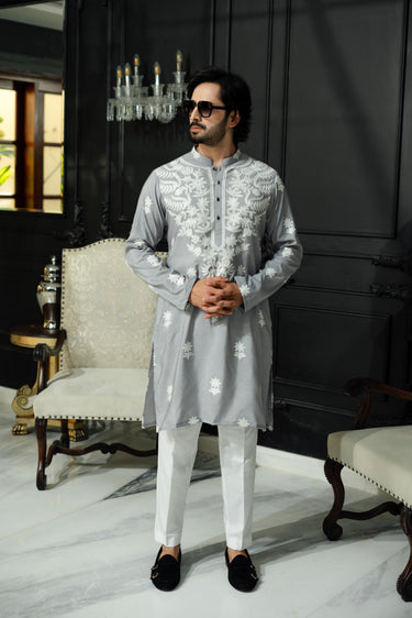 "ADABI" GREY KURTA PAJAMA