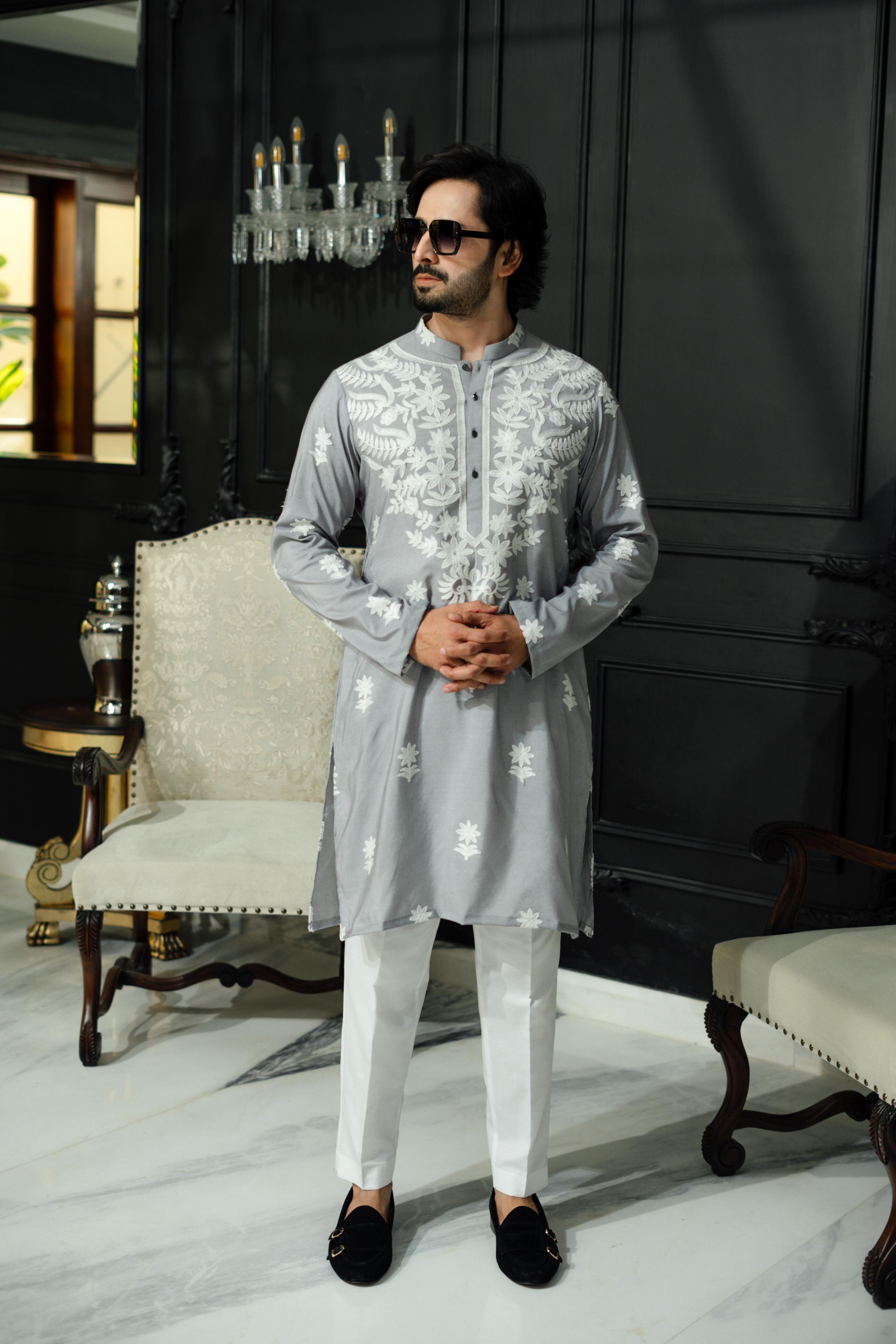 "ADABI" GREY KURTA PAJAMA Humayun Alamgir